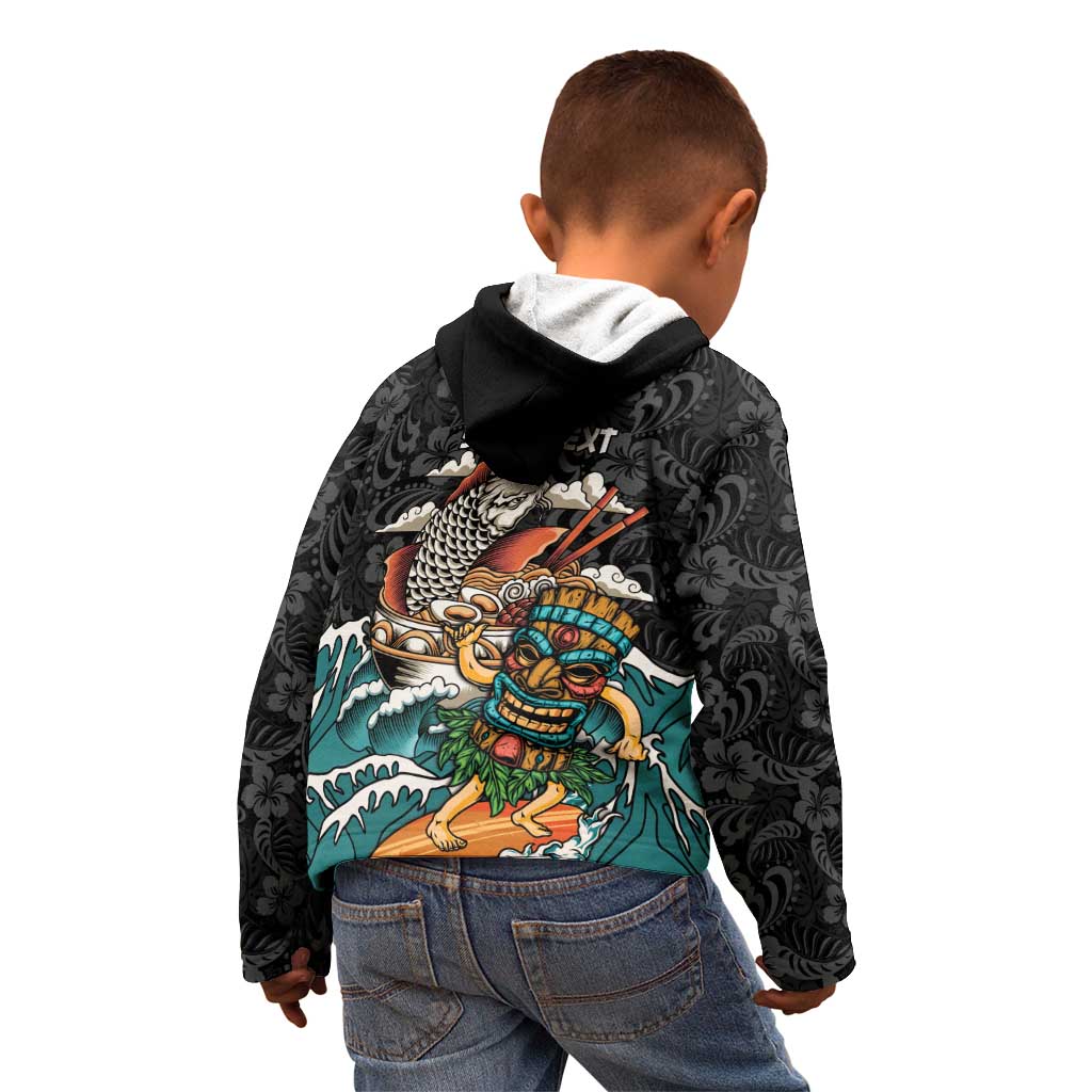 Personalized Japanese Koi Fish Ramen Kid Hoodie Tiki Surfing Wagara Hibiscus Pattern