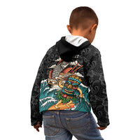 Personalized Japanese Koi Fish Ramen Kid Hoodie Tiki Surfing Wagara Hibiscus Pattern