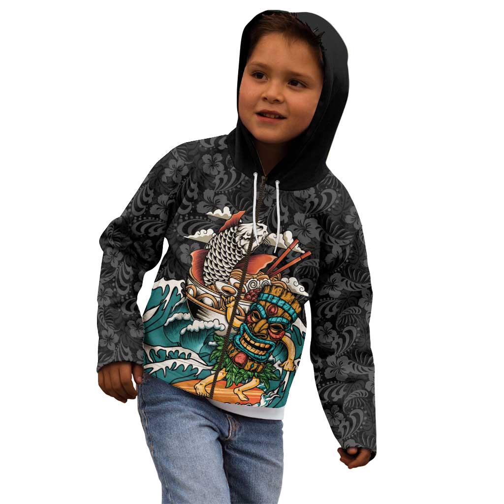 Personalized Japanese Koi Fish Ramen Kid Hoodie Tiki Surfing Wagara Hibiscus Pattern
