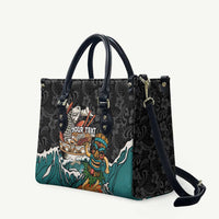 Personalized Japanese Koi Fish Ramen Leather Bag Tiki Surfing Wagara Hibiscus Pattern