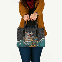 Personalized Japanese Koi Fish Ramen Leather Bag Tiki Surfing Wagara Hibiscus Pattern