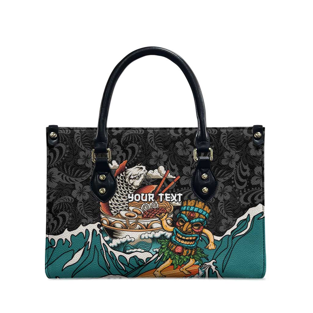 Personalized Japanese Koi Fish Ramen Leather Bag Tiki Surfing Wagara Hibiscus Pattern