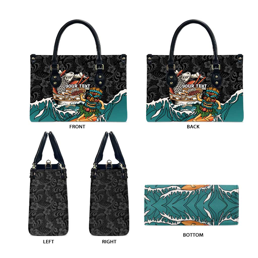 Personalized Japanese Koi Fish Ramen Leather Bag Tiki Surfing Wagara Hibiscus Pattern