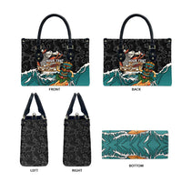 Personalized Japanese Koi Fish Ramen Leather Bag Tiki Surfing Wagara Hibiscus Pattern
