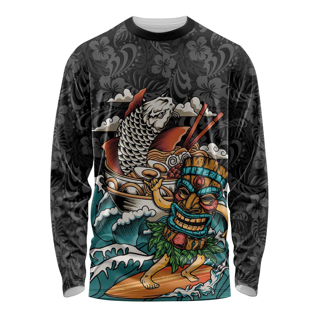 Personalized Japanese Koi Fish Ramen Long Sleeve Shirt Tiki Surfing Wagara Hibiscus Pattern