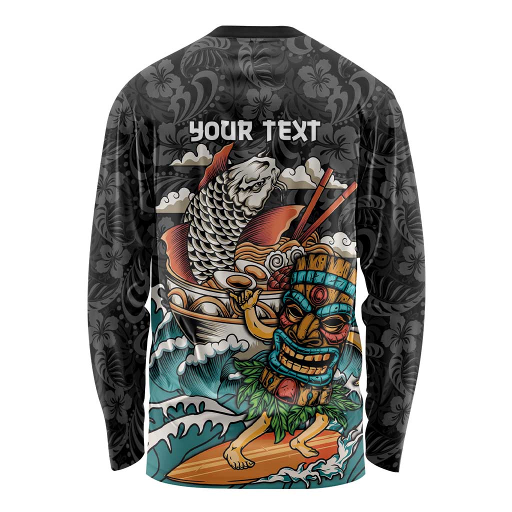 Personalized Japanese Koi Fish Ramen Long Sleeve Shirt Tiki Surfing Wagara Hibiscus Pattern