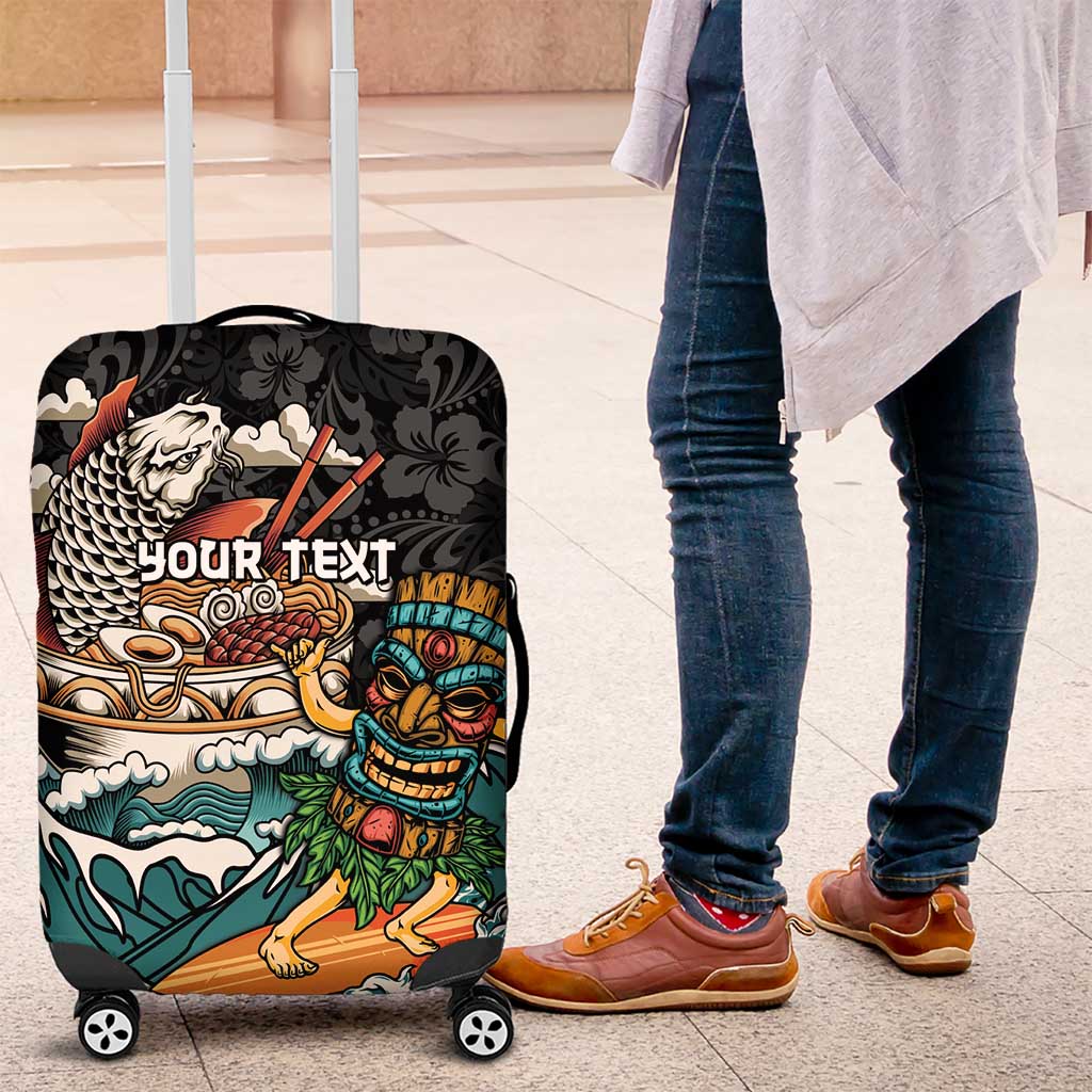 Personalized Japanese Koi Fish Ramen Luggage Cover Tiki Surfing Wagara Hibiscus Pattern LT9 Black - Polynesian Pride