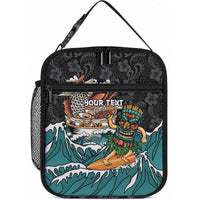 Personalized Japanese Koi Fish Ramen Lunch Bag Tiki Surfing Wagara Hibiscus Pattern LT9 10.2 × 8.3 × 4.3 inch Black - Polynesian Pride