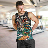 Personalized Japanese Koi Fish Ramen Men Tank Top Tiki Surfing Wagara Hibiscus Pattern
