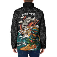 Personalized Japanese Koi Fish Ramen Padded Jacket Tiki Surfing Wagara Hibiscus Pattern