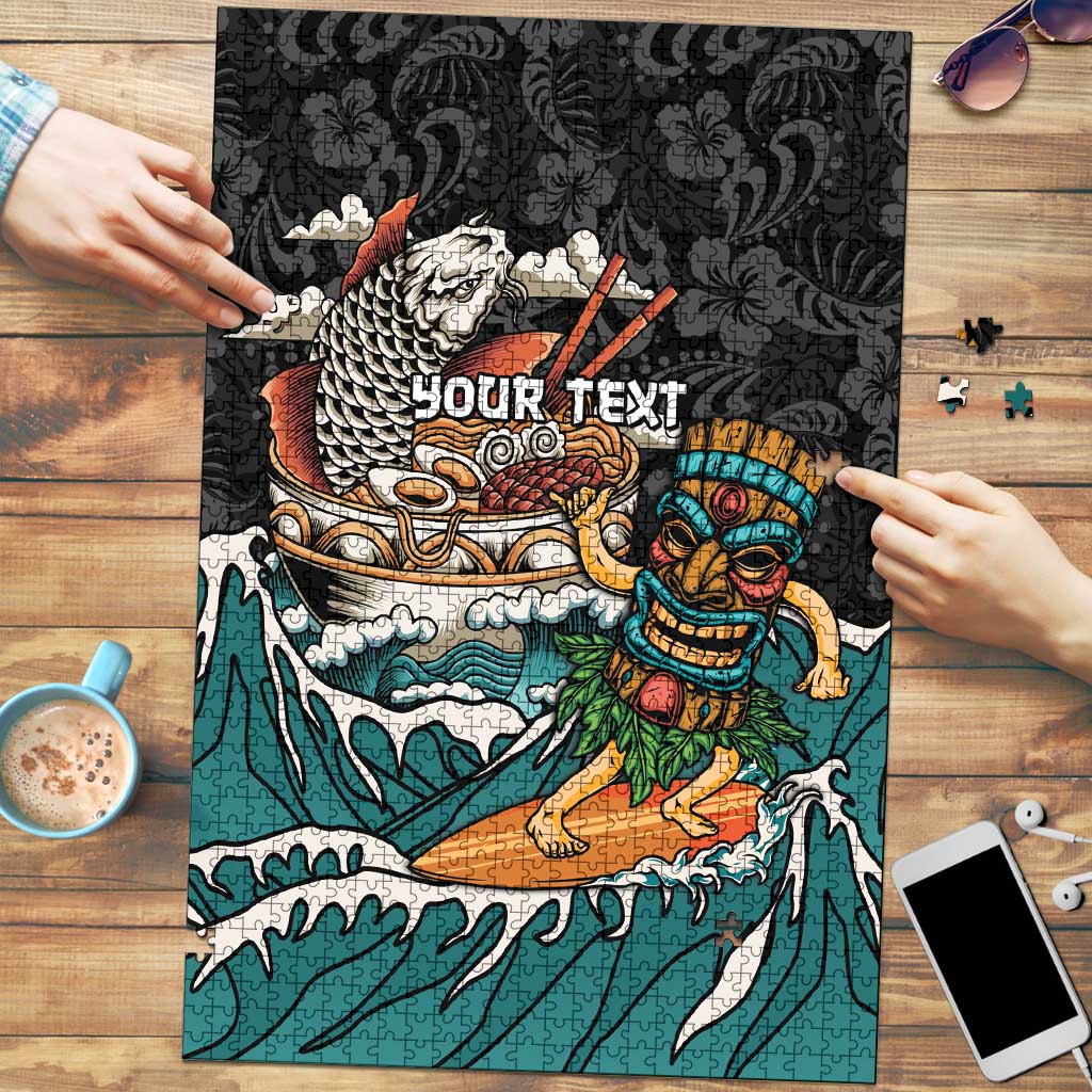 Personalized Japanese Koi Fish Ramen Puzzle Tiki Surfing Wagara Hibiscus Pattern