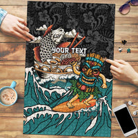 Personalized Japanese Koi Fish Ramen Puzzle Tiki Surfing Wagara Hibiscus Pattern