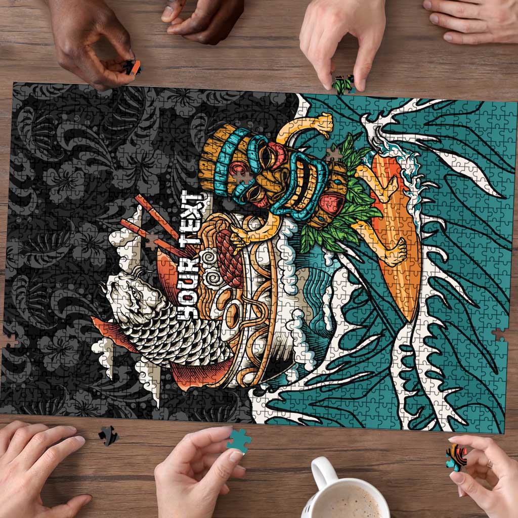 Personalized Japanese Koi Fish Ramen Puzzle Tiki Surfing Wagara Hibiscus Pattern
