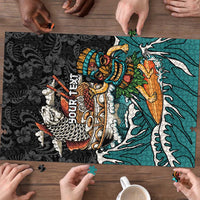 Personalized Japanese Koi Fish Ramen Puzzle Tiki Surfing Wagara Hibiscus Pattern