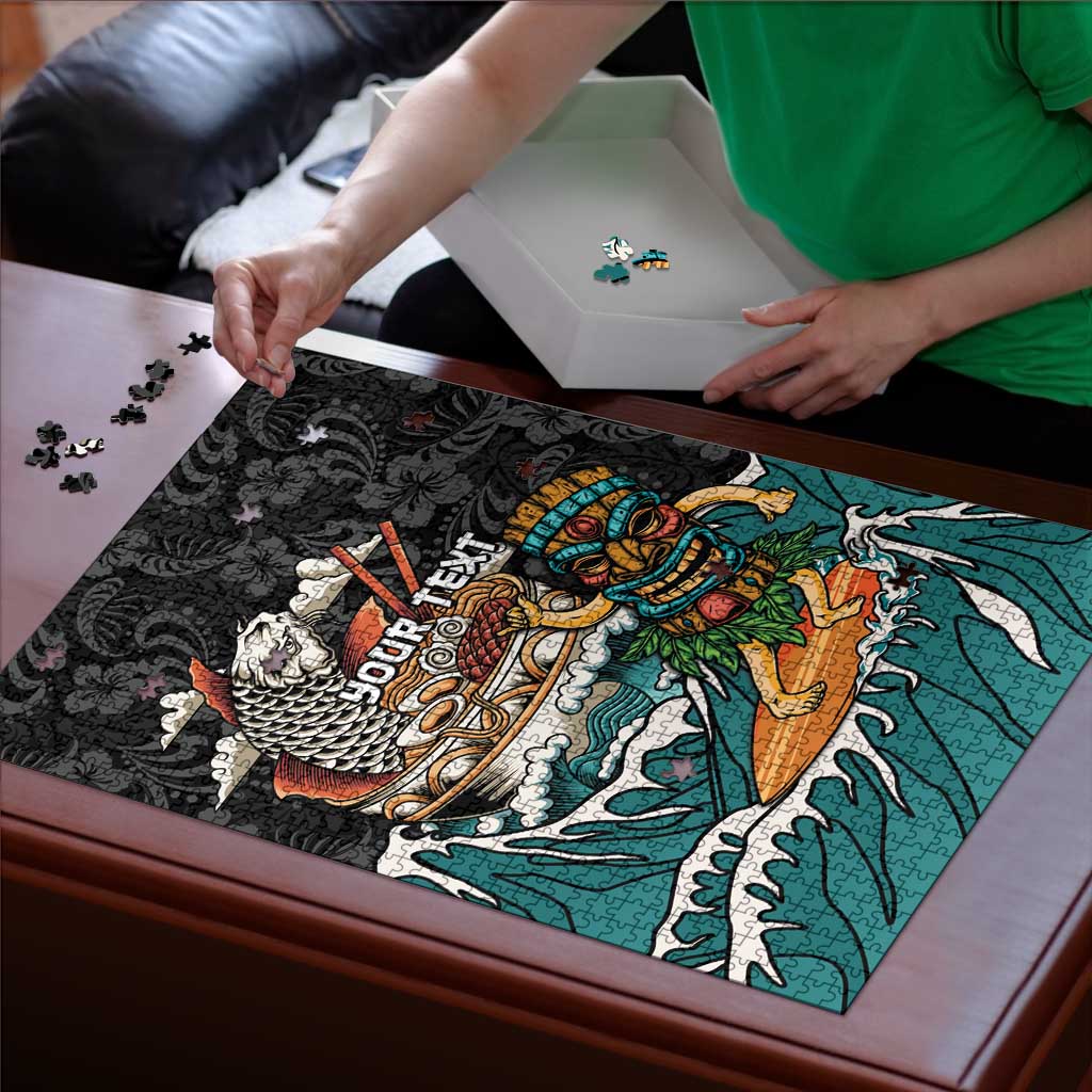 Personalized Japanese Koi Fish Ramen Puzzle Tiki Surfing Wagara Hibiscus Pattern