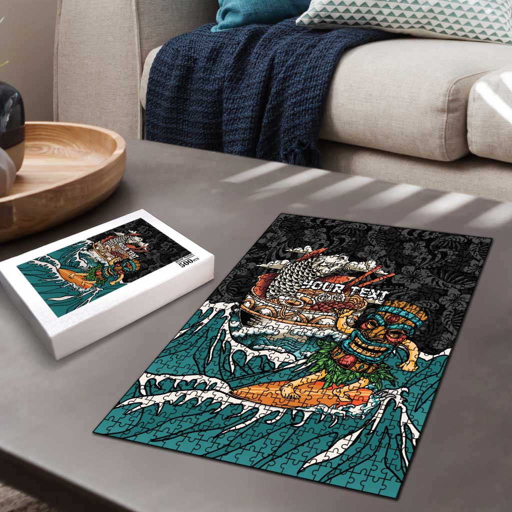 Personalized Japanese Koi Fish Ramen Puzzle Tiki Surfing Wagara Hibiscus Pattern