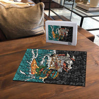 Personalized Japanese Koi Fish Ramen Puzzle Tiki Surfing Wagara Hibiscus Pattern