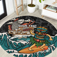 Personalized Japanese Koi Fish Ramen Round Carpet Tiki Surfing Wagara Hibiscus Pattern