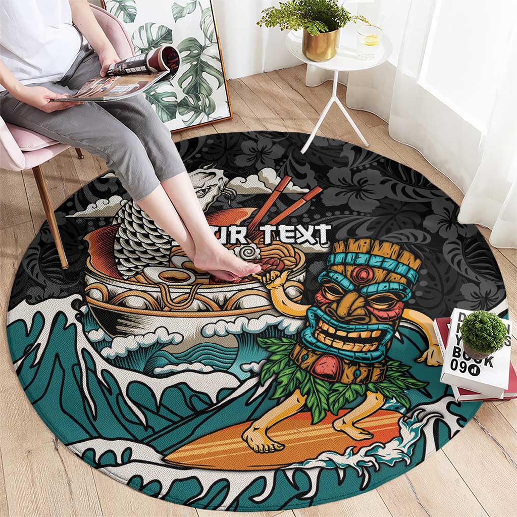 Personalized Japanese Koi Fish Ramen Round Carpet Tiki Surfing Wagara Hibiscus Pattern