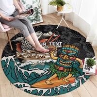 Personalized Japanese Koi Fish Ramen Round Carpet Tiki Surfing Wagara Hibiscus Pattern