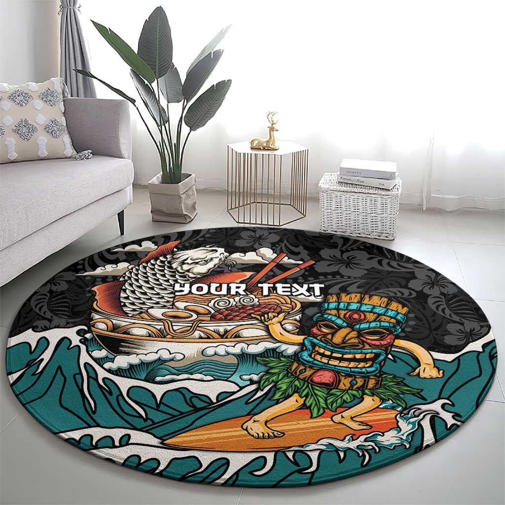 Personalized Japanese Koi Fish Ramen Round Carpet Tiki Surfing Wagara Hibiscus Pattern