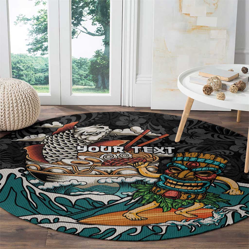 Personalized Japanese Koi Fish Ramen Round Carpet Tiki Surfing Wagara Hibiscus Pattern