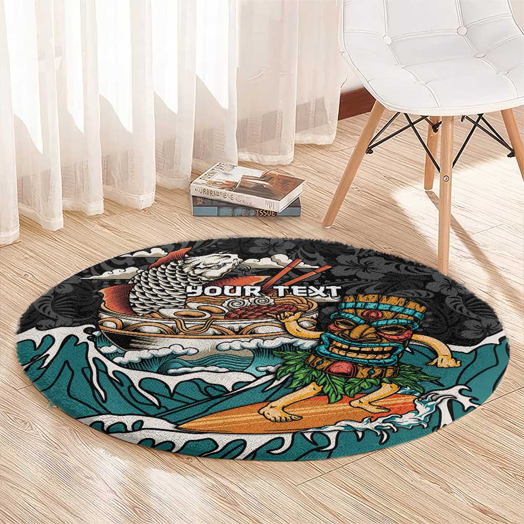 Personalized Japanese Koi Fish Ramen Round Carpet Tiki Surfing Wagara Hibiscus Pattern