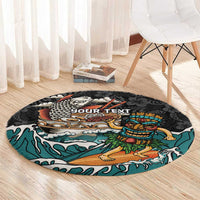 Personalized Japanese Koi Fish Ramen Round Carpet Tiki Surfing Wagara Hibiscus Pattern