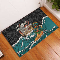 Personalized Japanese Koi Fish Ramen Rubber Doormat Tiki Surfing Wagara Hibiscus Pattern LT9 - Polynesian Pride