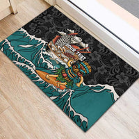 Personalized Japanese Koi Fish Ramen Rubber Doormat Tiki Surfing Wagara Hibiscus Pattern LT9 - Polynesian Pride