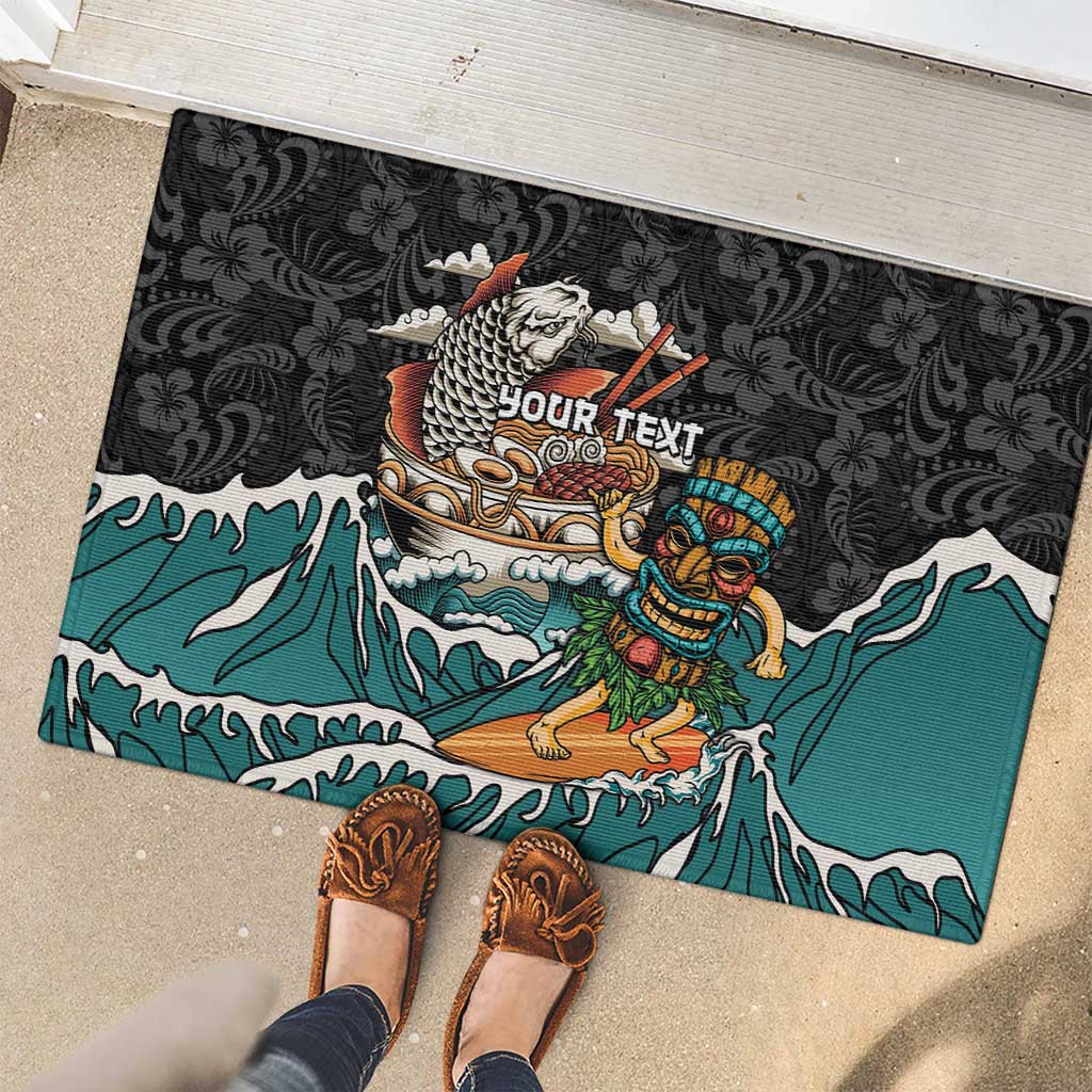Personalized Japanese Koi Fish Ramen Rubber Doormat Tiki Surfing Wagara Hibiscus Pattern LT9 - Polynesian Pride