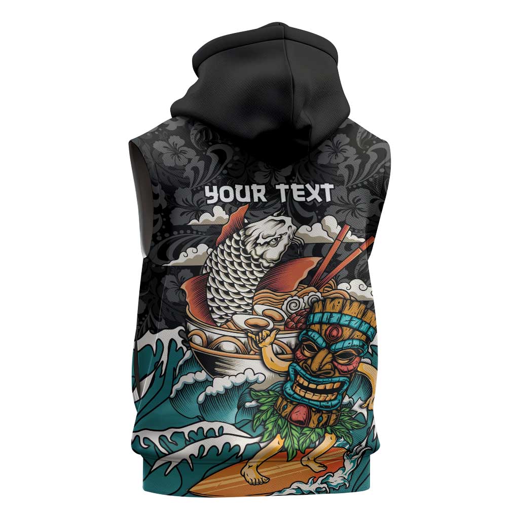 Personalized Japanese Koi Fish Ramen Sleeveless Hoodie Tiki Surfing Wagara Hibiscus Pattern LT9 - Polynesian Pride
