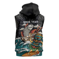 Personalized Japanese Koi Fish Ramen Sleeveless Hoodie Tiki Surfing Wagara Hibiscus Pattern LT9 - Polynesian Pride