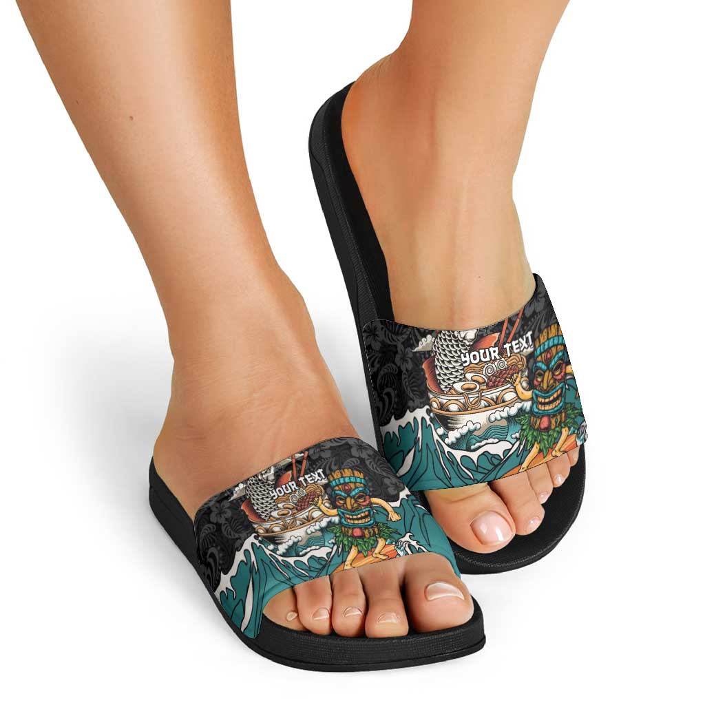 Personalized Japanese Koi Fish Ramen Slide Sandals Tiki Surfing Wagara Hibiscus Pattern LT9 - Polynesian Pride