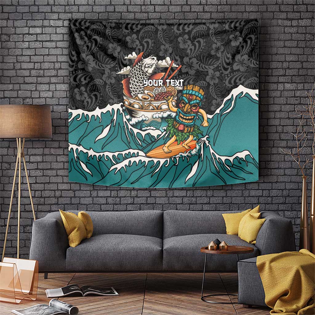 Personalized Japanese Koi Fish Ramen Tapestry Tiki Surfing Wagara Hibiscus Pattern
