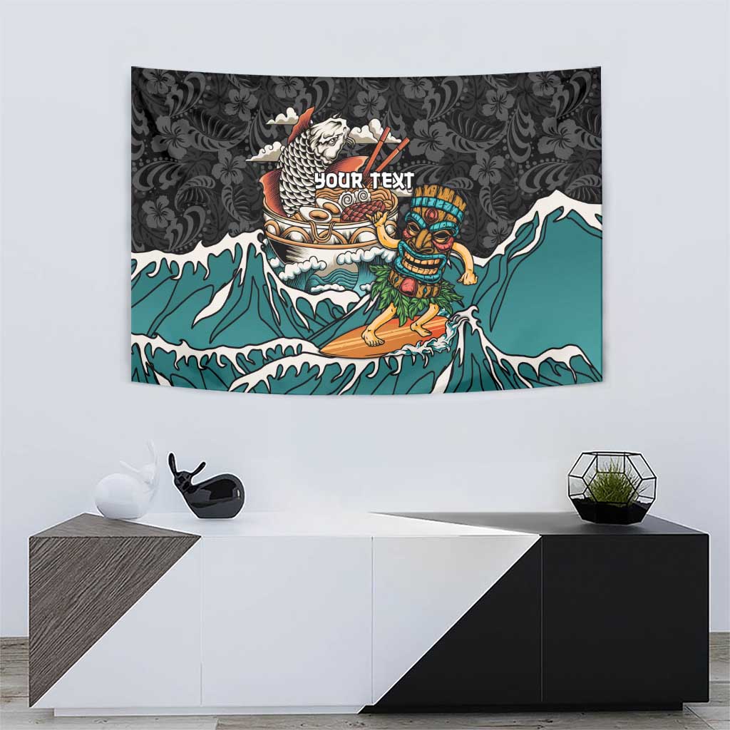 Personalized Japanese Koi Fish Ramen Tapestry Tiki Surfing Wagara Hibiscus Pattern