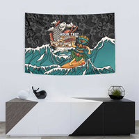 Personalized Japanese Koi Fish Ramen Tapestry Tiki Surfing Wagara Hibiscus Pattern