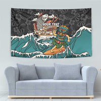 Personalized Japanese Koi Fish Ramen Tapestry Tiki Surfing Wagara Hibiscus Pattern