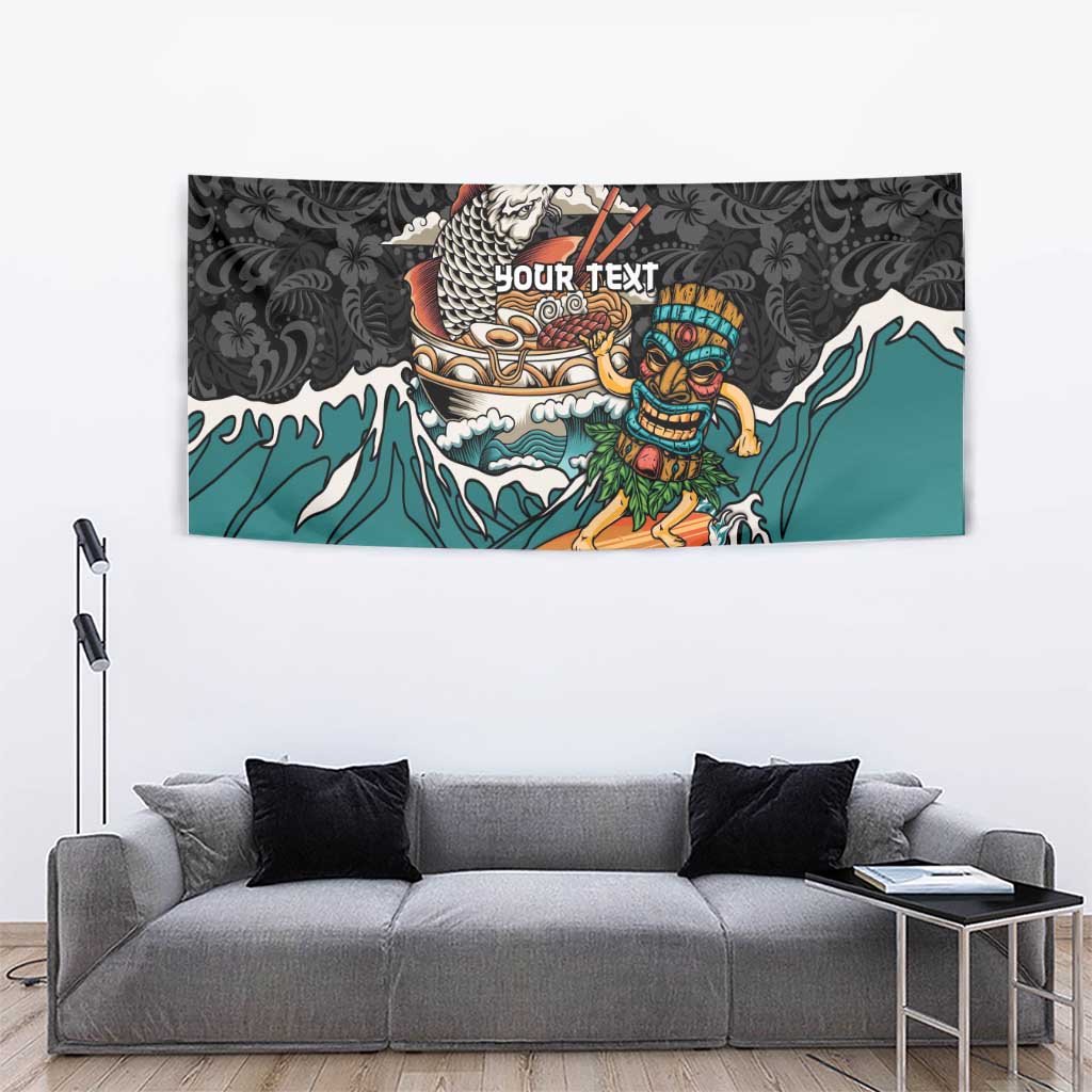 Personalized Japanese Koi Fish Ramen Tapestry Tiki Surfing Wagara Hibiscus Pattern