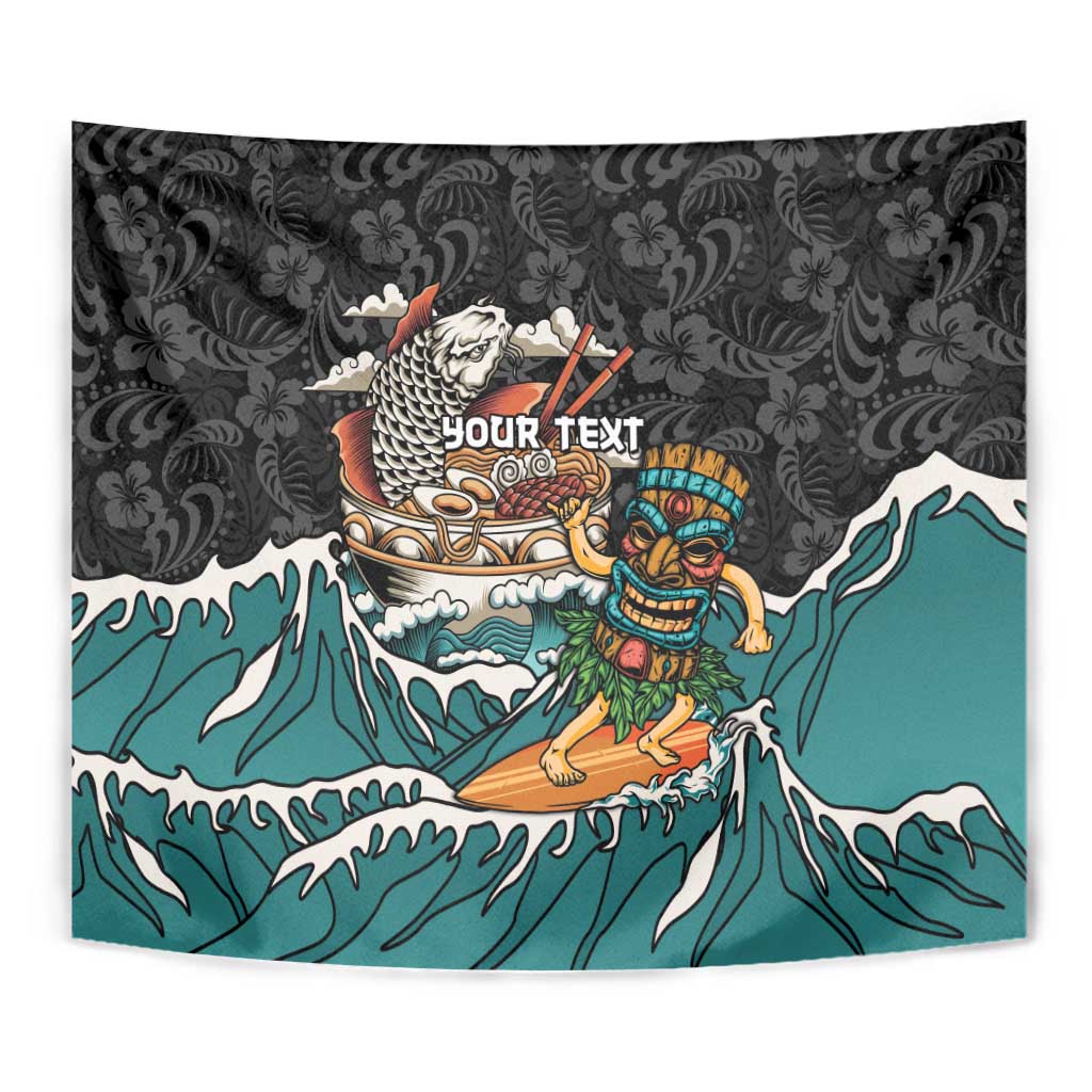 Personalized Japanese Koi Fish Ramen Tapestry Tiki Surfing Wagara Hibiscus Pattern