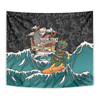 Personalized Japanese Koi Fish Ramen Tapestry Tiki Surfing Wagara Hibiscus Pattern