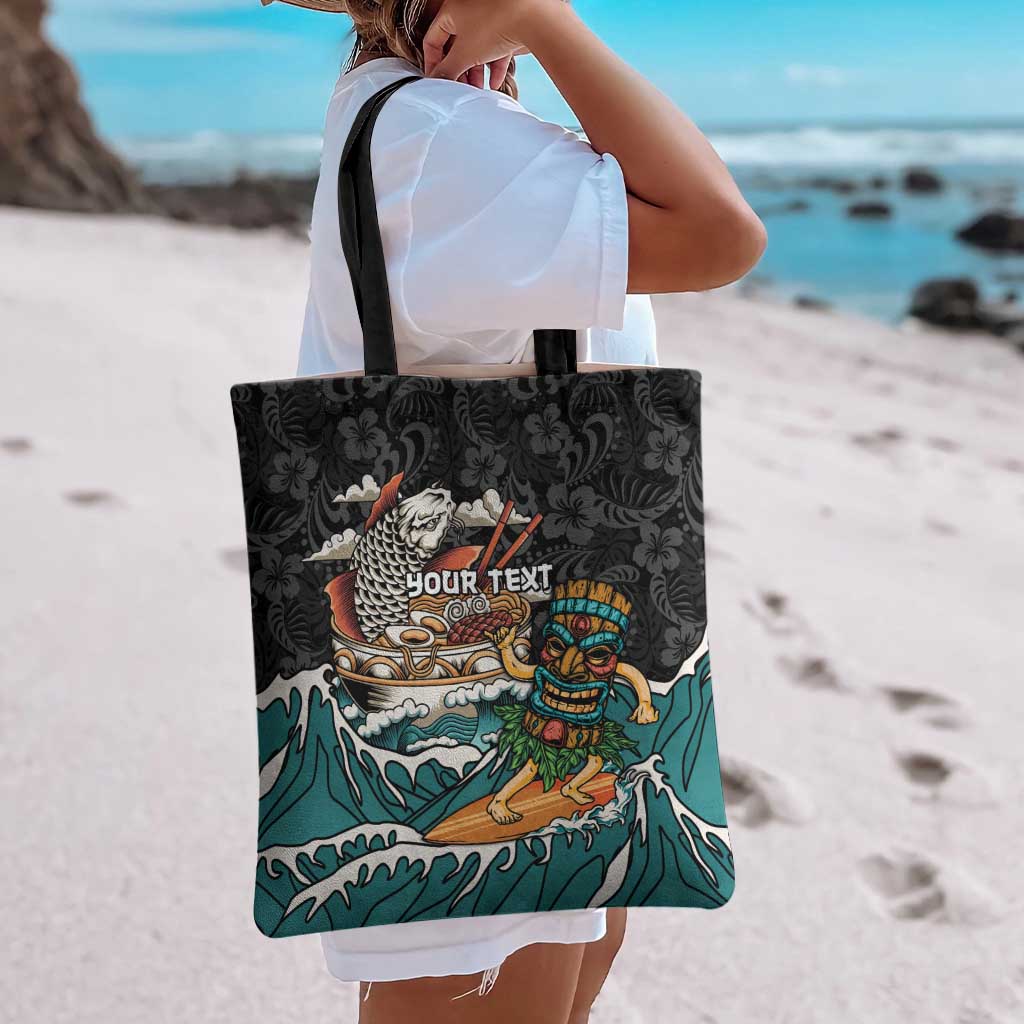 Personalized Japanese Koi Fish Ramen Tote Bag Tiki Surfing Wagara Hibiscus Pattern