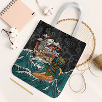 Personalized Japanese Koi Fish Ramen Tote Bag Tiki Surfing Wagara Hibiscus Pattern