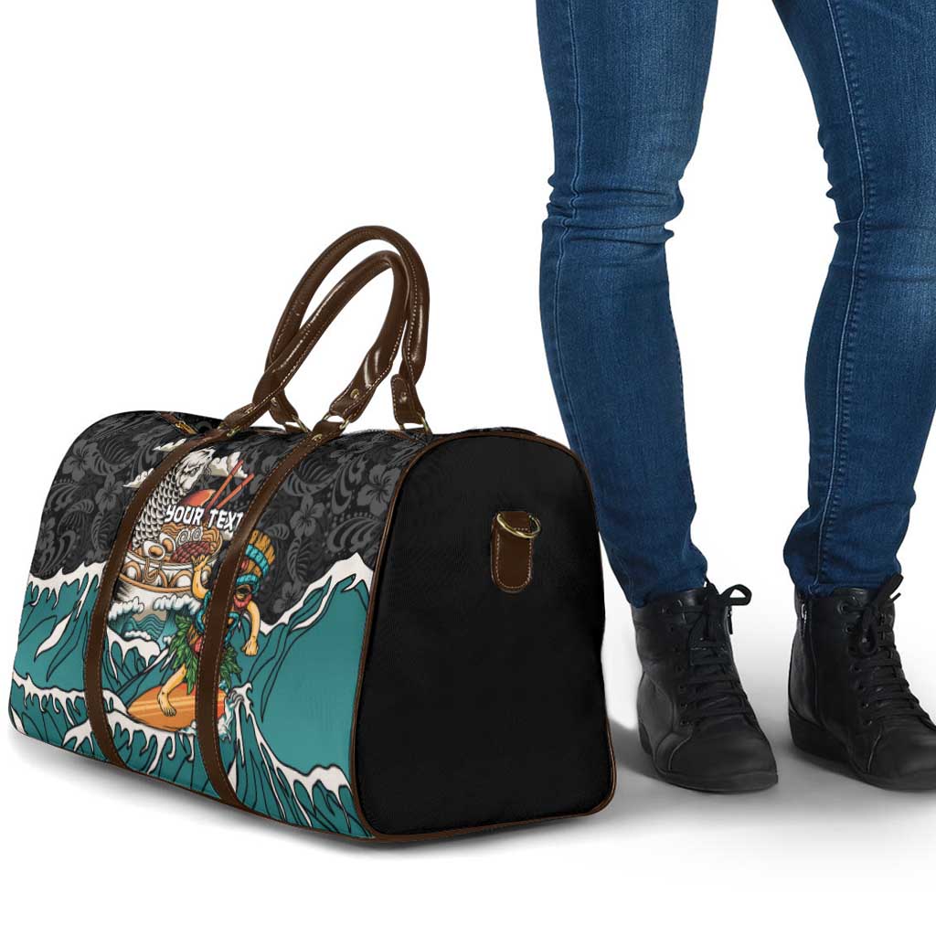 Personalized Japanese Koi Fish Ramen Travel Bag Tiki Surfing Wagara Hibiscus Pattern