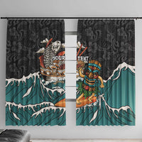 Personalized Japanese Koi Fish Ramen Window Curtain Tiki Surfing Wagara Hibiscus Pattern