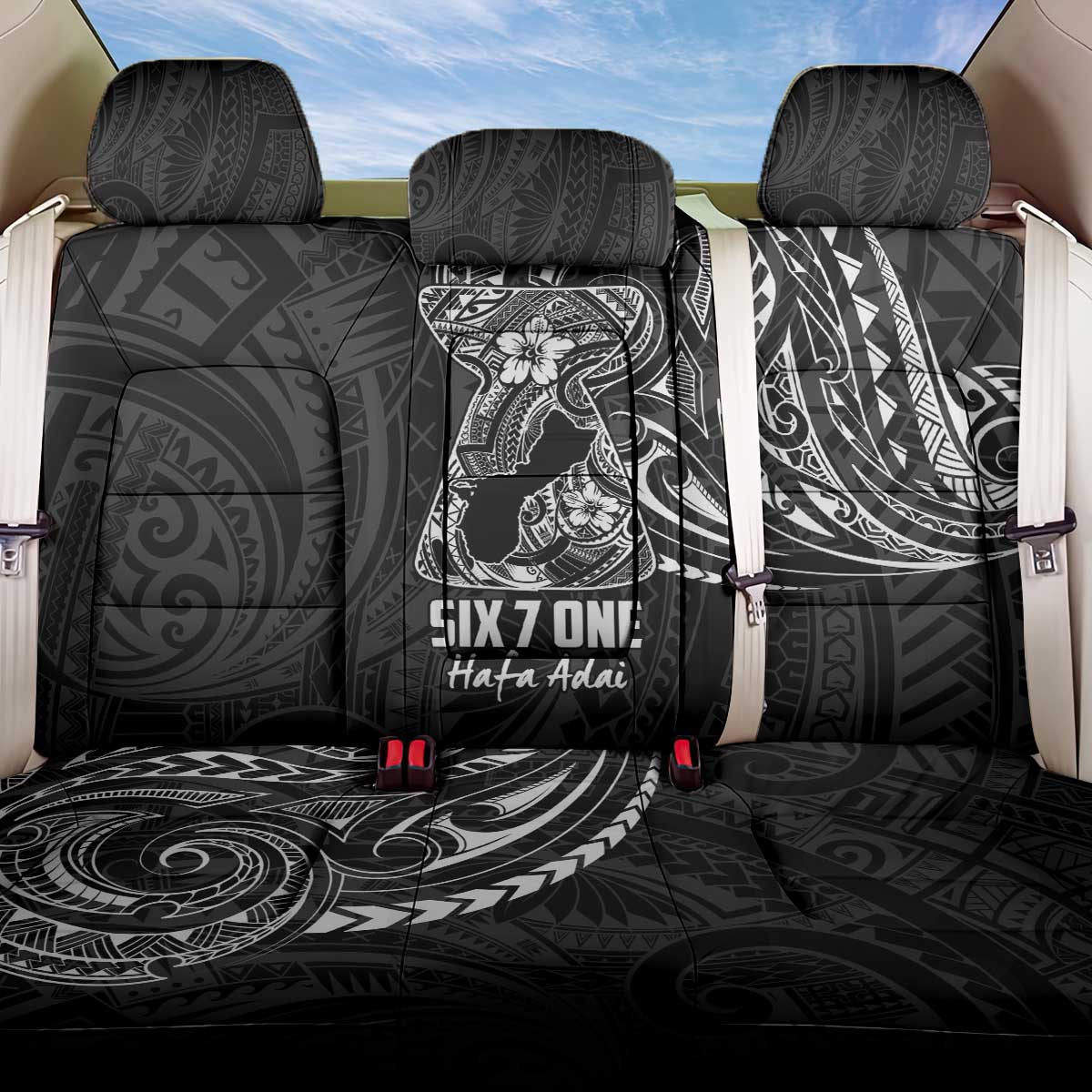 Black Guam Latte Stone Tribal Tattoo Back Car Seat Cover Hafa Adai Six 7 One
