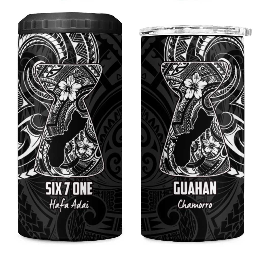 Black Guam Latte Stone Tribal Tattoo 4 in 1 Can Cooler Tumbler Hafa Adai Six 7 One LT9 One Size: 16 oz Black - Polynesian Pride