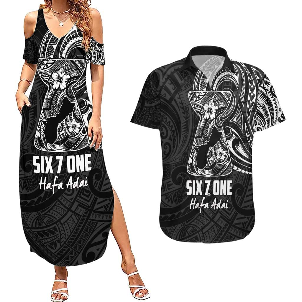 Black Guam Latte Stone Tribal Tattoo Couples Matching Summer Maxi Dress and Hawaiian Shirt Hafa Adai Six 7 One