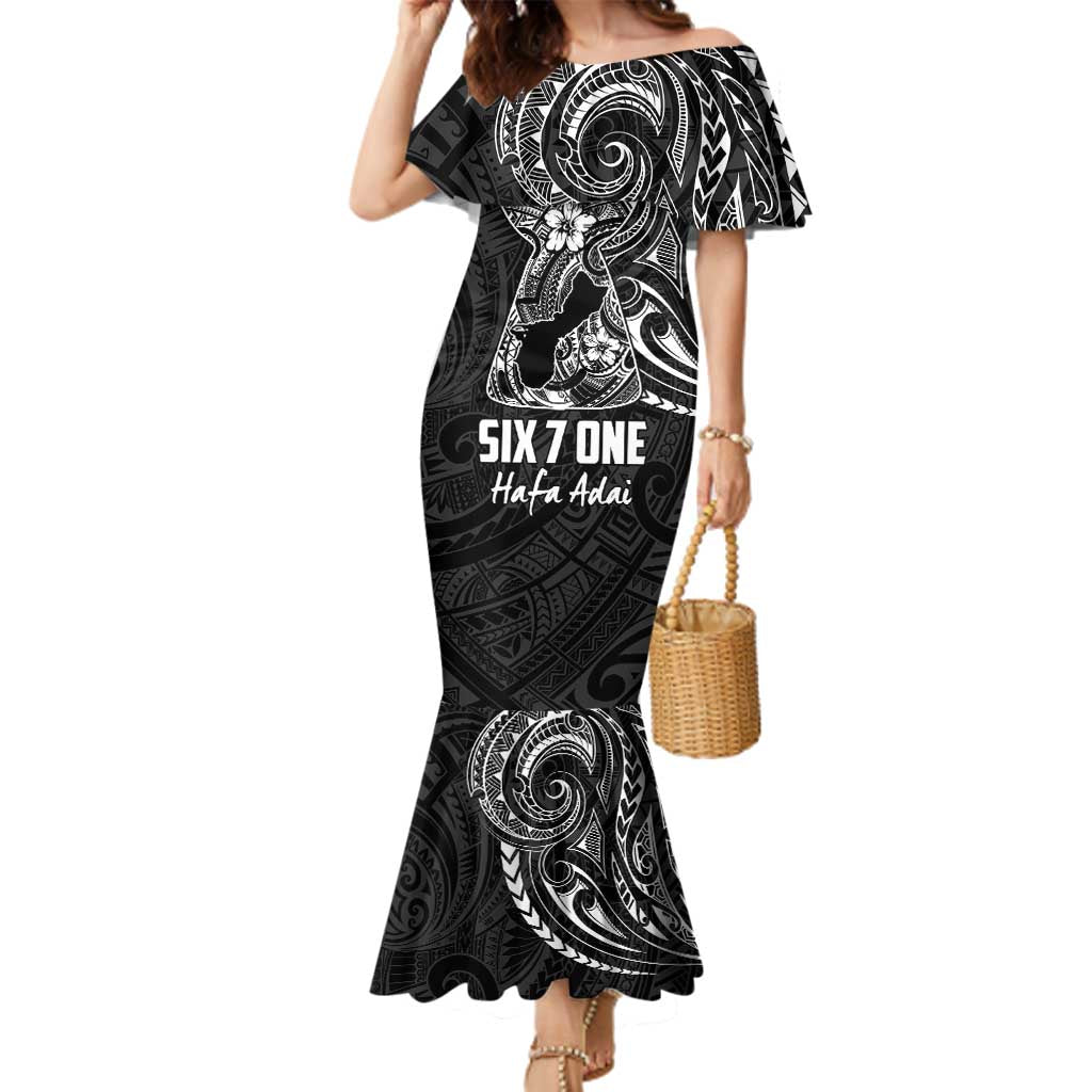 Black Guam Latte Stone Tribal Tattoo Family Matching Mermaid Dress and Hawaiian Shirt Hafa Adai Six 7 One