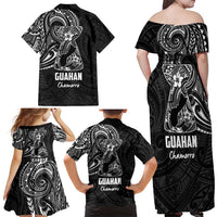 Black Guam Latte Stone Tribal Tattoo Family Matching Off Shoulder Maxi Dress and Hawaiian Shirt Hafa Adai Six 7 One